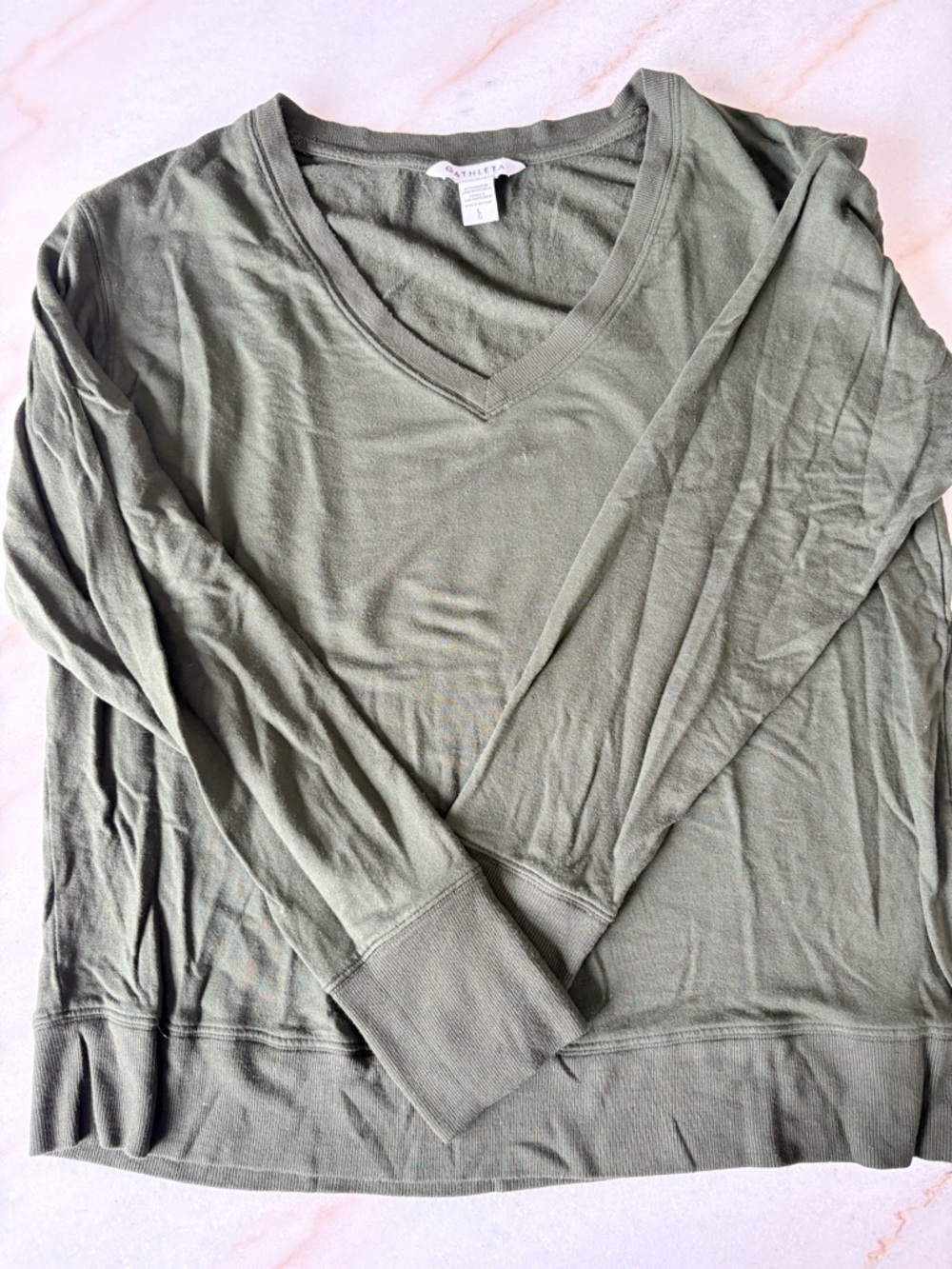 Athleta V-neck sweatshirt, long sleeve size, large olive